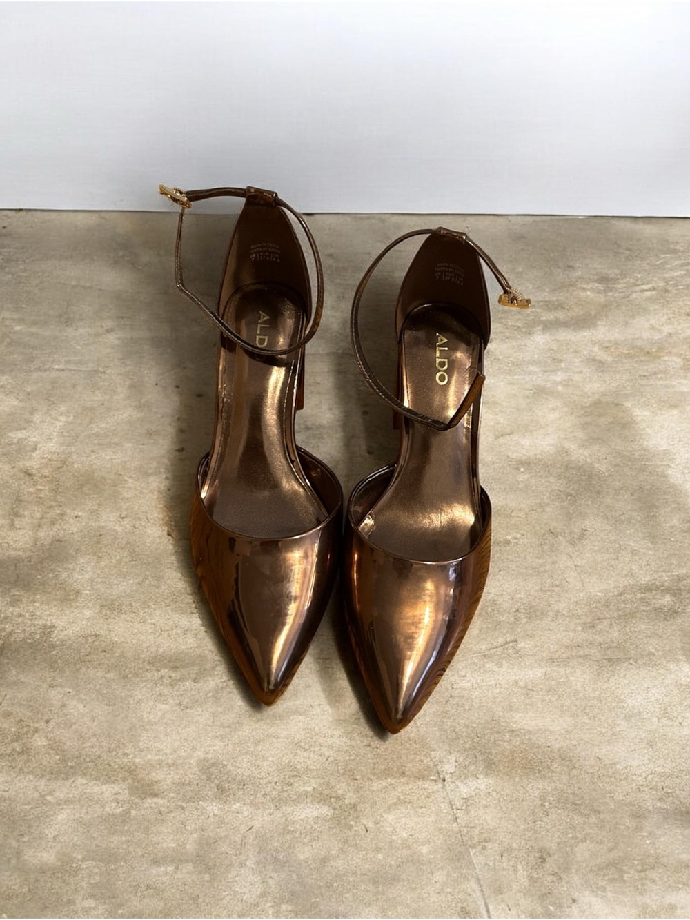 Aldo Copper Metallic Pointed Ankle-Strap Heels